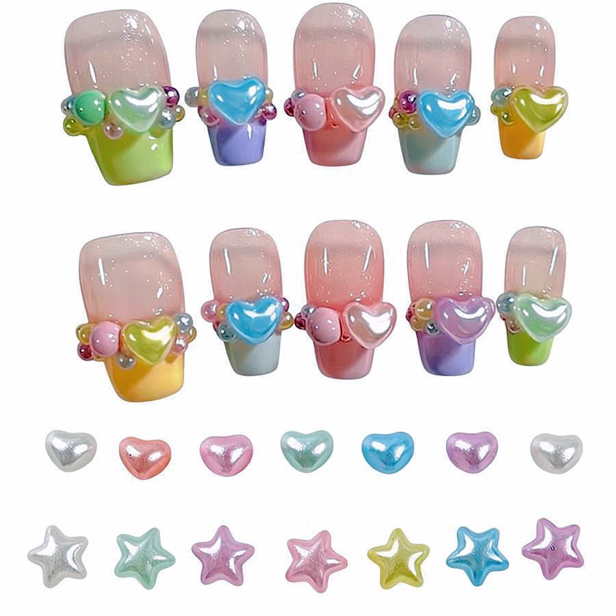 

50PCS 3D Acrylic Love Heart Nail Art Stars Pearl Charms Parts Kawaii Accessories For Nails Decoration Manicure Supplies Material