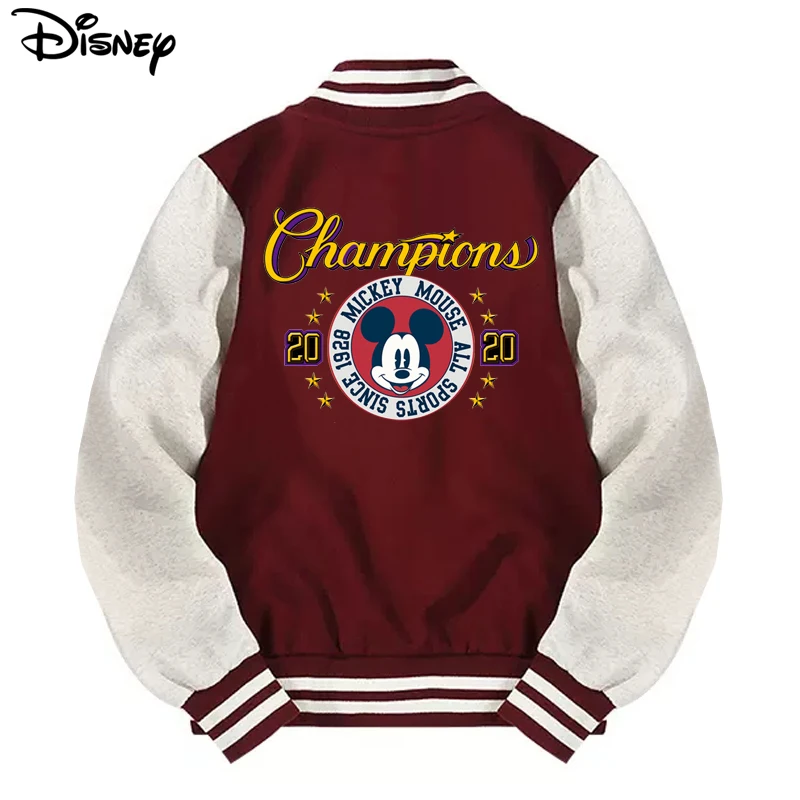 Disney 2022 New Arrival Rib Sleeve Cotton Top Fashion Logo Mickey Mouse Print Casual Bomber Baseball Jacket Loose Cardigan Coat