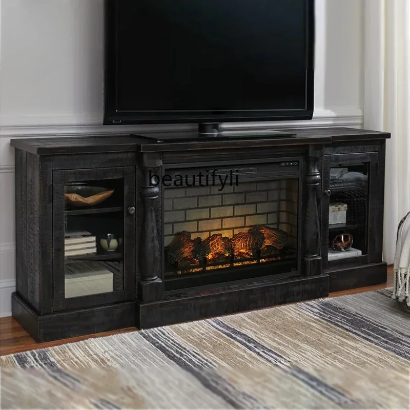 American Grille Black Fireplace Mantel Living Room Decoration Entrance Cabinet Background Wall TV Cabinet Floor Cabinet