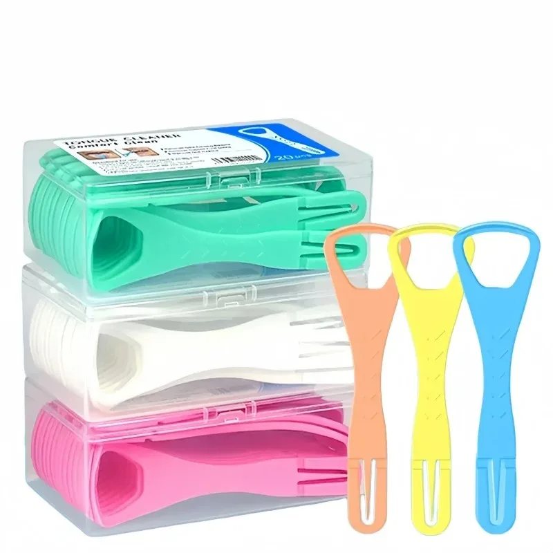 20pcs/box Tongue Scraper with Dental Picks Disposable Double Side Tongue Cleaning Tool Foldable Tongue Scraper Oral Hygiene Care