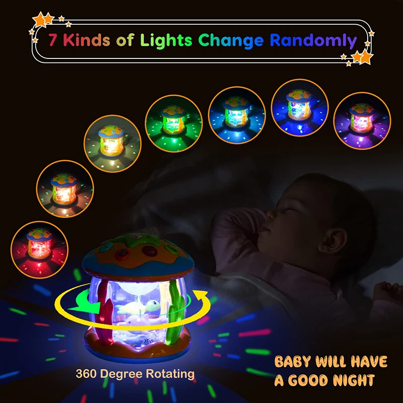 Baby 4 in 1 Tummy Time Crawling Toy Early Learning Sea Animals Sensory Toy Light Up Musical Projector for Infant Toddler Gifts