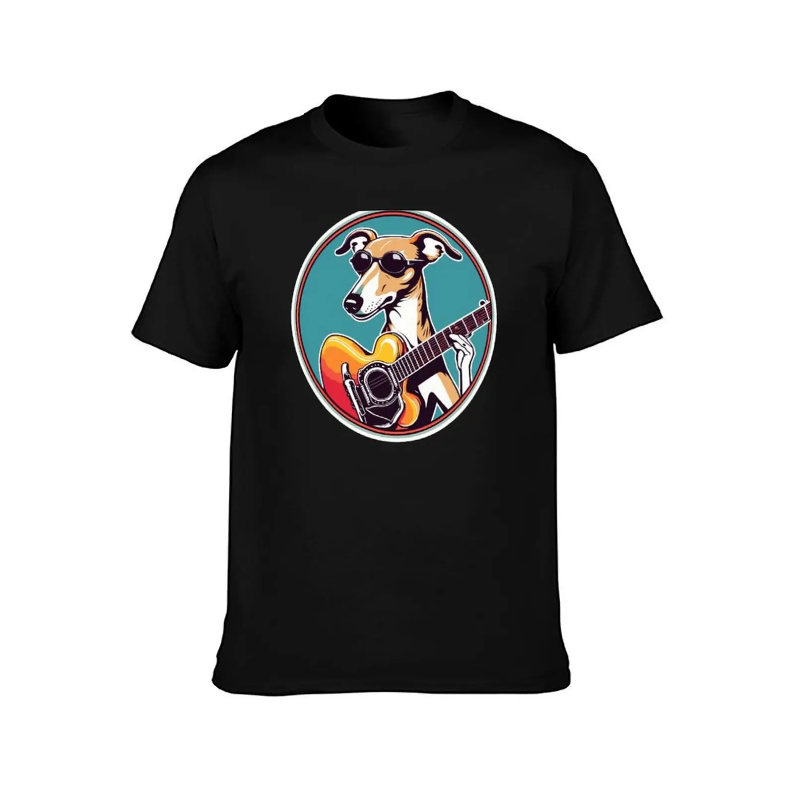 Whippet in Sunglasses Playing Guitar T-Shirt Worker Basic Short Sleeve Tee T-Shirt