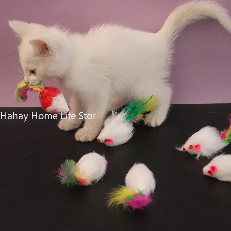 Soft Fleece False Mouse Cat Toys Colorful Feather Mini Funny Playing Training interactive Toys For Cats Kitten Pet Supplies