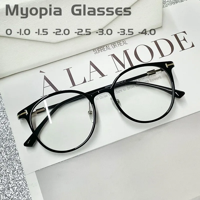 Fashion Deisgn Round Frame Myopia Glasses for Women Luxury Computer Eyewear Unisex Men Anti-blue Light Nearsighted Eyeglasses