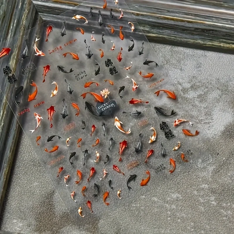 DIY 만화 바다 네일 데칼 도매 다양한 물고기 붉은 잉어 인어 행운의 중국 3D 셀프 접착 네일 아트 스티커 귀여운