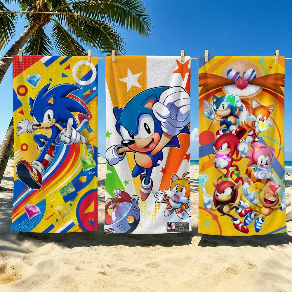 Character Sonic the Hedgehog Towel Towel Soft Pool Gift For Travel Gym Shower Cool Camping Quick Dry Sports  Large Beach Towel