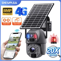 SHIWOJIA Solar Camera 4G Sim 4k 8MP 20X Zoom Dual Lens Recording Humanoid Tracking Outdoor WIFI Camera Metal Waterproof