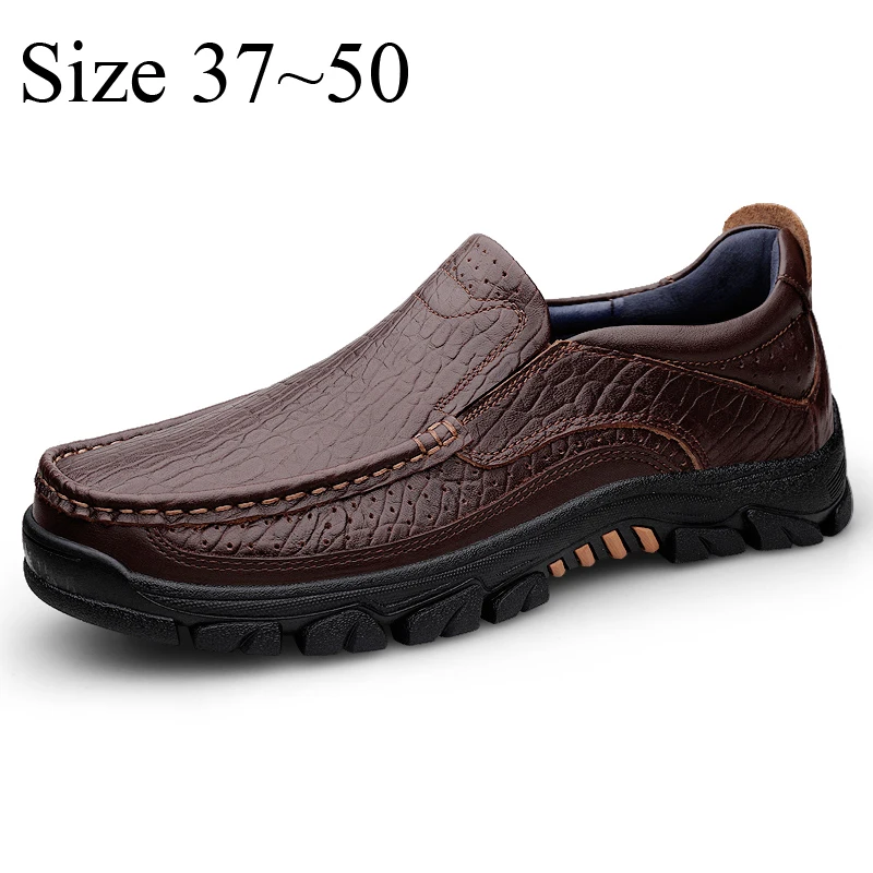 Premium Men's Genuine Leather Slip-On Oxford Shoes Black and Brown Business Casual Style Breathable Comfort Large Sizes 48 49 50