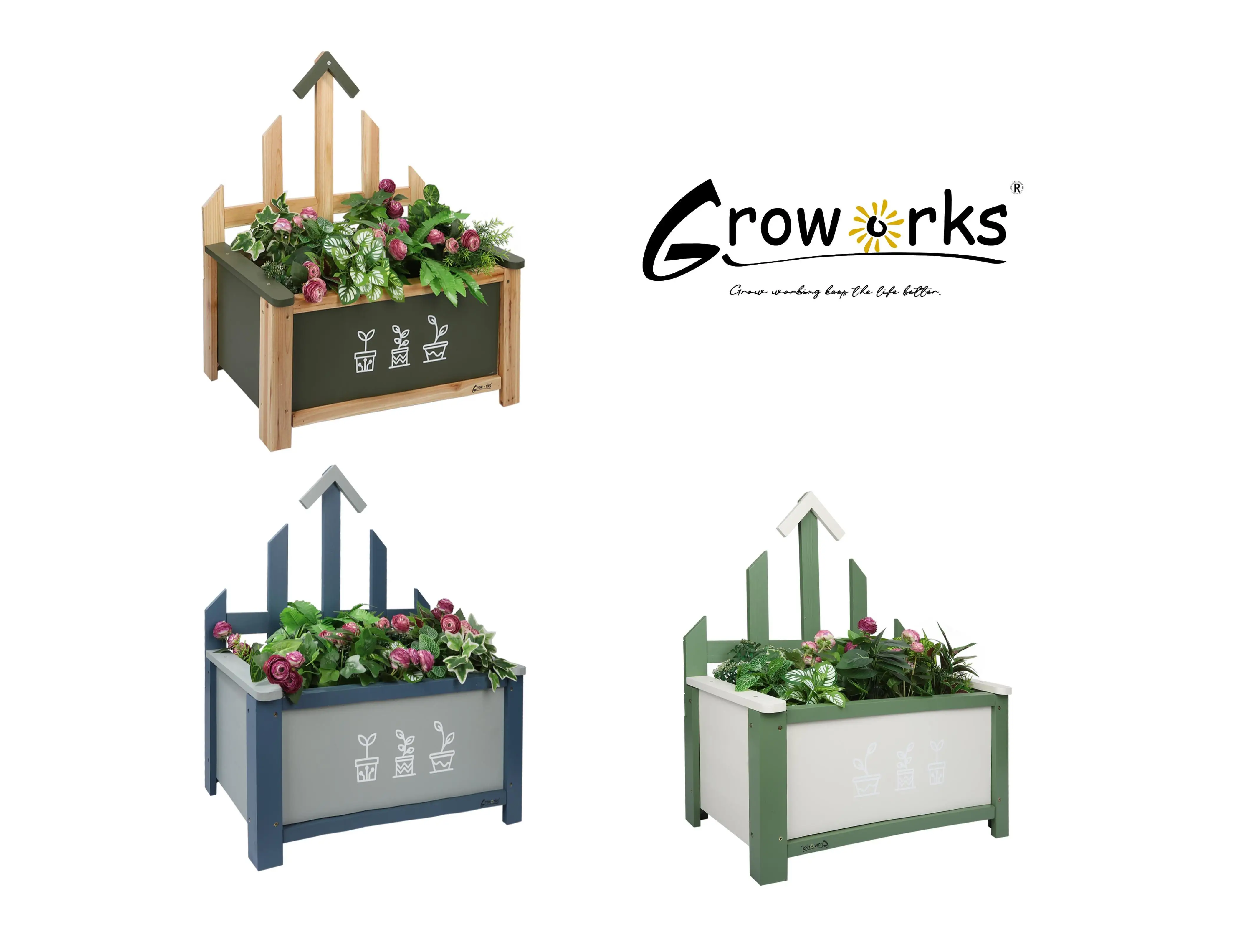 Groworks 1pc Raised Garden Bed with Palisade,Elevated Wooden Planter Box,24L x 15.7W x29.9H,Outdoor Gardening Planting Bed to Gr