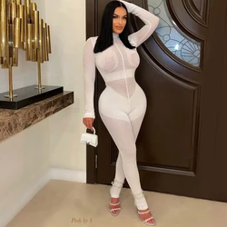 Mono de retazos acanalado de punto ahuecado para mujer, trajes de Club de manga larga, Sexy, ajustado, una pieza, monos de Club