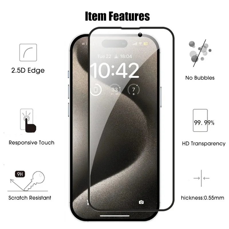 6 IN 1 Full Cover Black Edge Anti-spy Tempered Glass Screen Protector & Camera Film For iPhone 16 Pro MAX Plus Protective Film