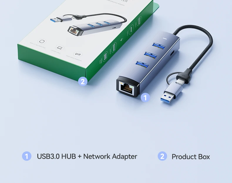 FDBRO 1000Mbps USB/USB-C Ethernet LAN-Adapter 3-Port USB3.0-Hub Dockingstation USB3.0-Hub zu RJ45 Gigabit-Netzwerkkarte für PC – Detail 18