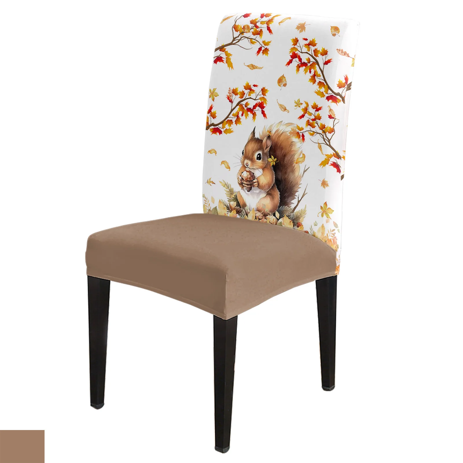 

Fall Squirrel Maple Leaf Stretch Chair Cover Kitchen Dining Chair Slipcovers Banquet Hotel Elastic Seat Chair Covers