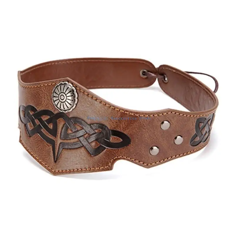 

U75E Headgear Adjustable Leather Headband Medieval Knight Headband Motorcycle Driving Headwear Halloween Cosplay Accessory