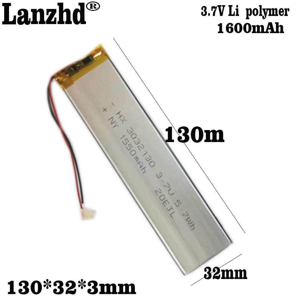 3032130 3.7V 1600mAh litowo-polimerowe ogniwa akumulator lipo do świateł LED Bluetooth klawiatura wideorejestrator samochodowy