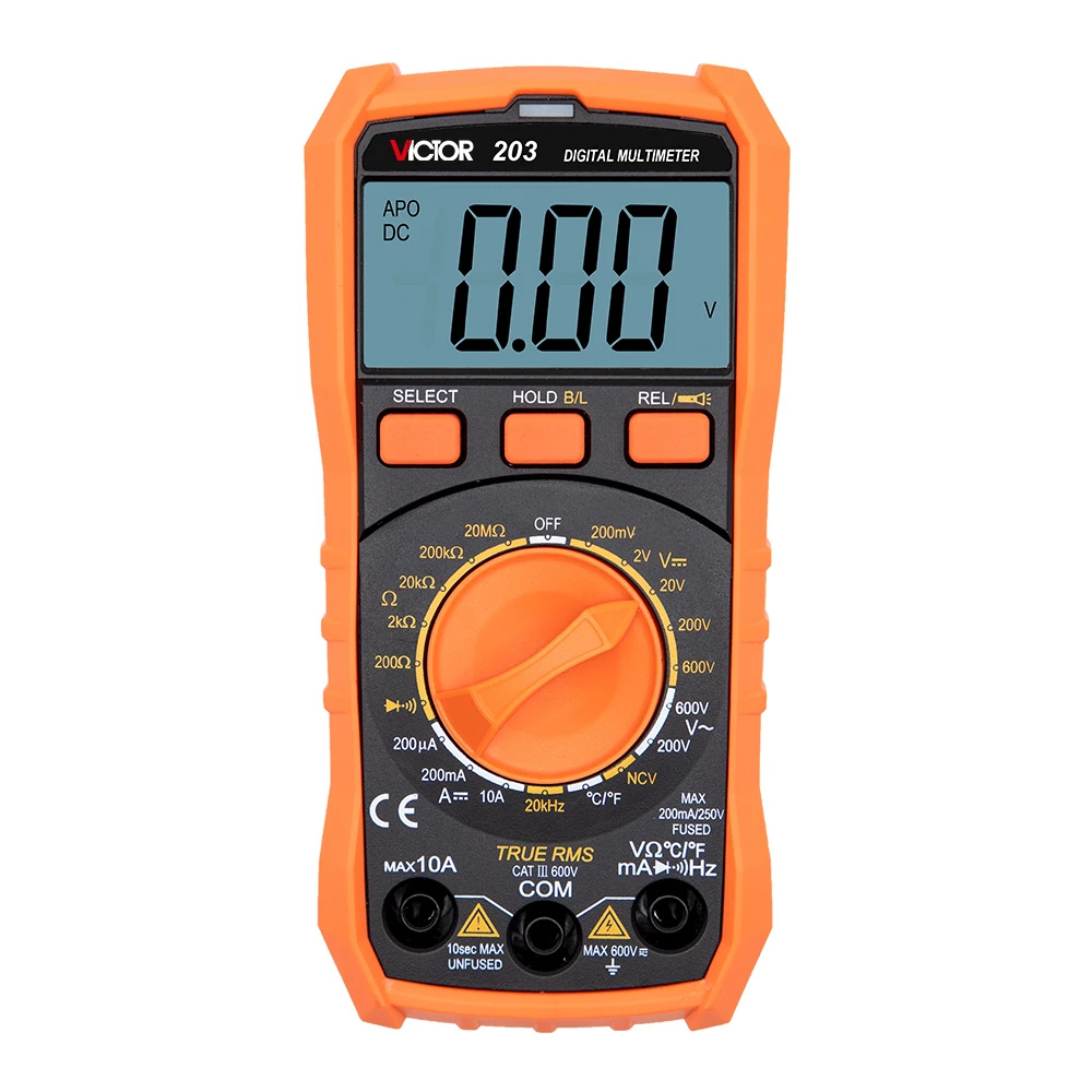 VICTOR 203 1999 Counts Lcd Display Small True RMS Digital Multimeter Tester Auto Range 600V 10A AC DC NCV Measurement