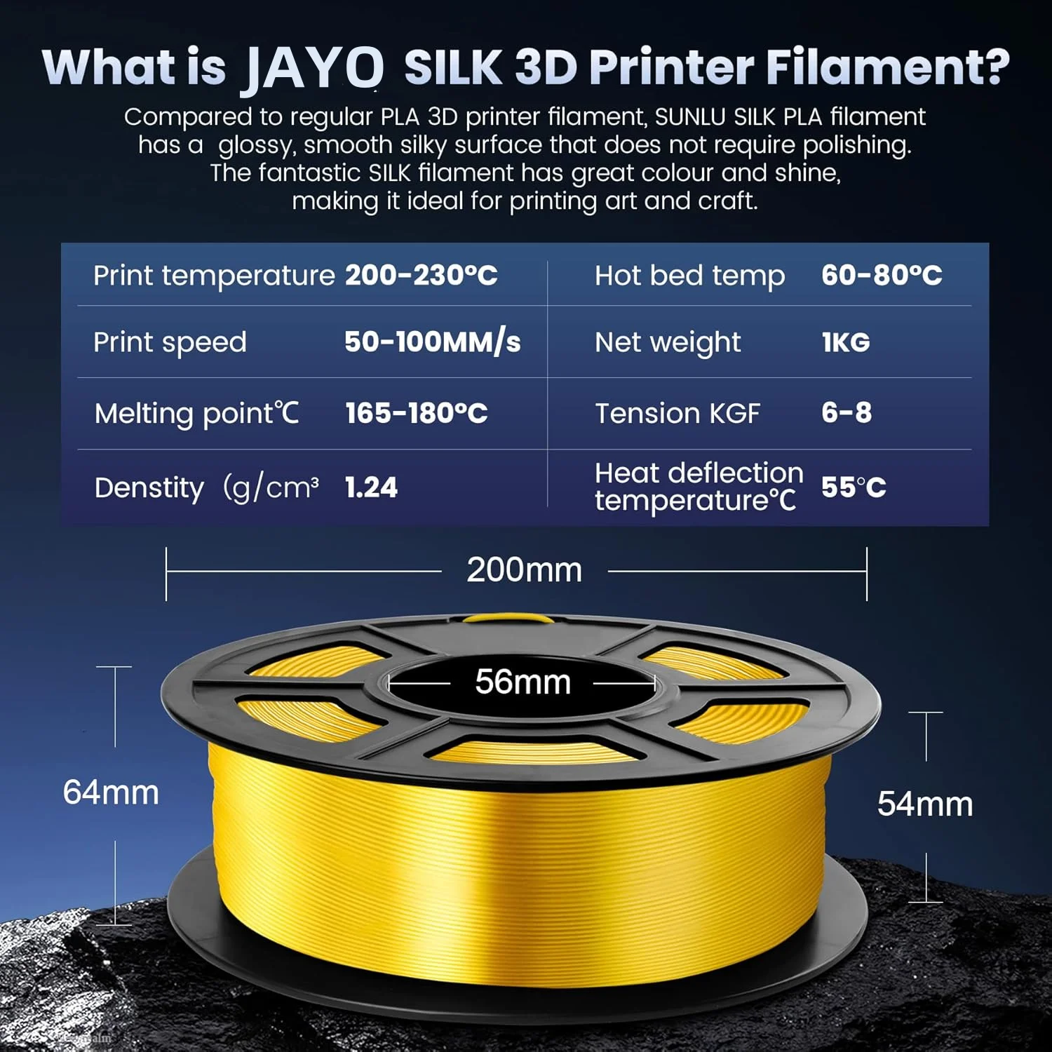 JAYO 5.5KG 3D Printer Silk Filament,Shiny Silk PLA Filament 1.75mm Smooth Silky Surface, Great Easy to Print for 3D Printers