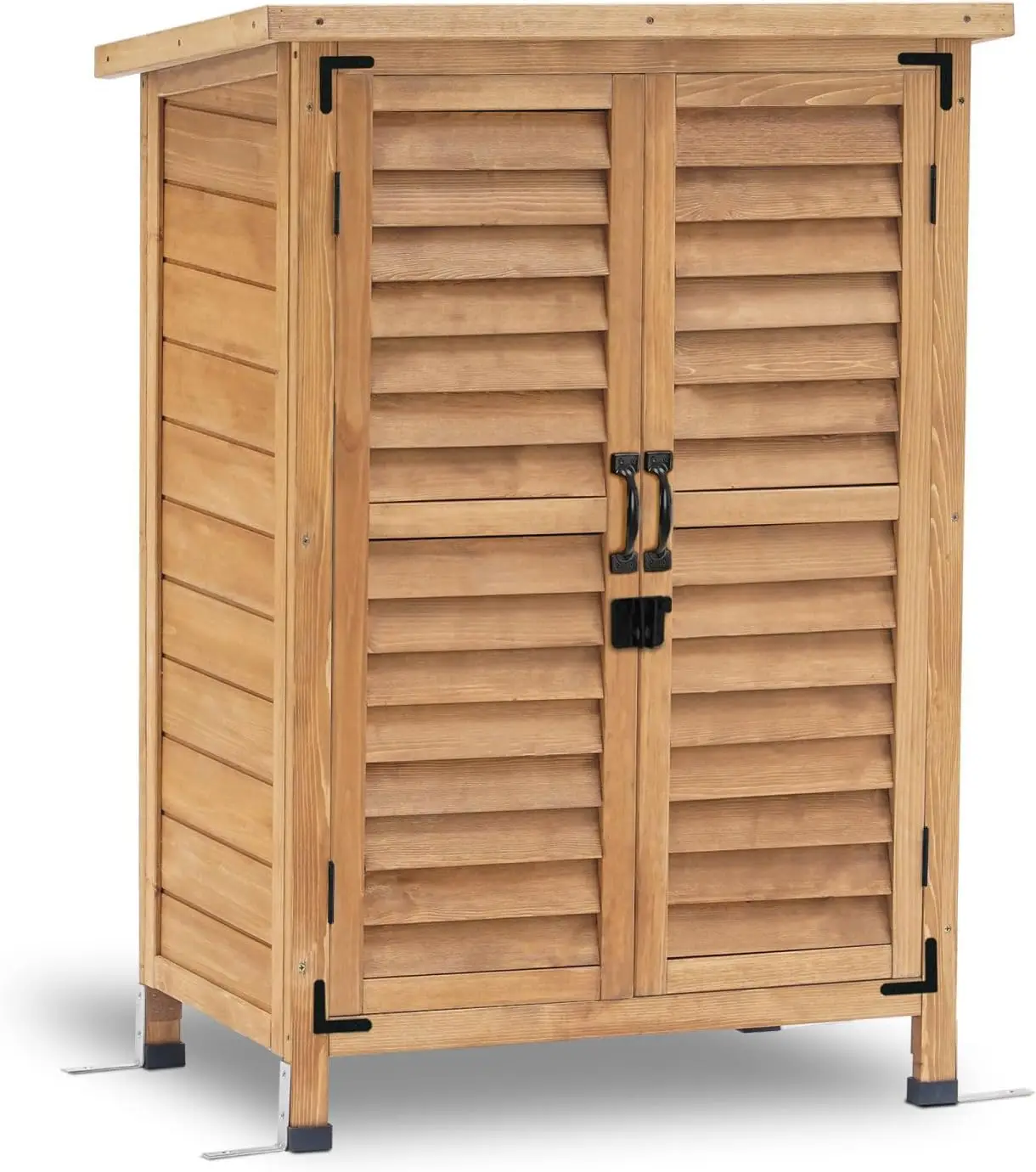 Outdoor Wood Storage Cabinet, Small Size Garden Wooden Tool Shed with Double Doors, Outside Tools Cabinet for Backyard