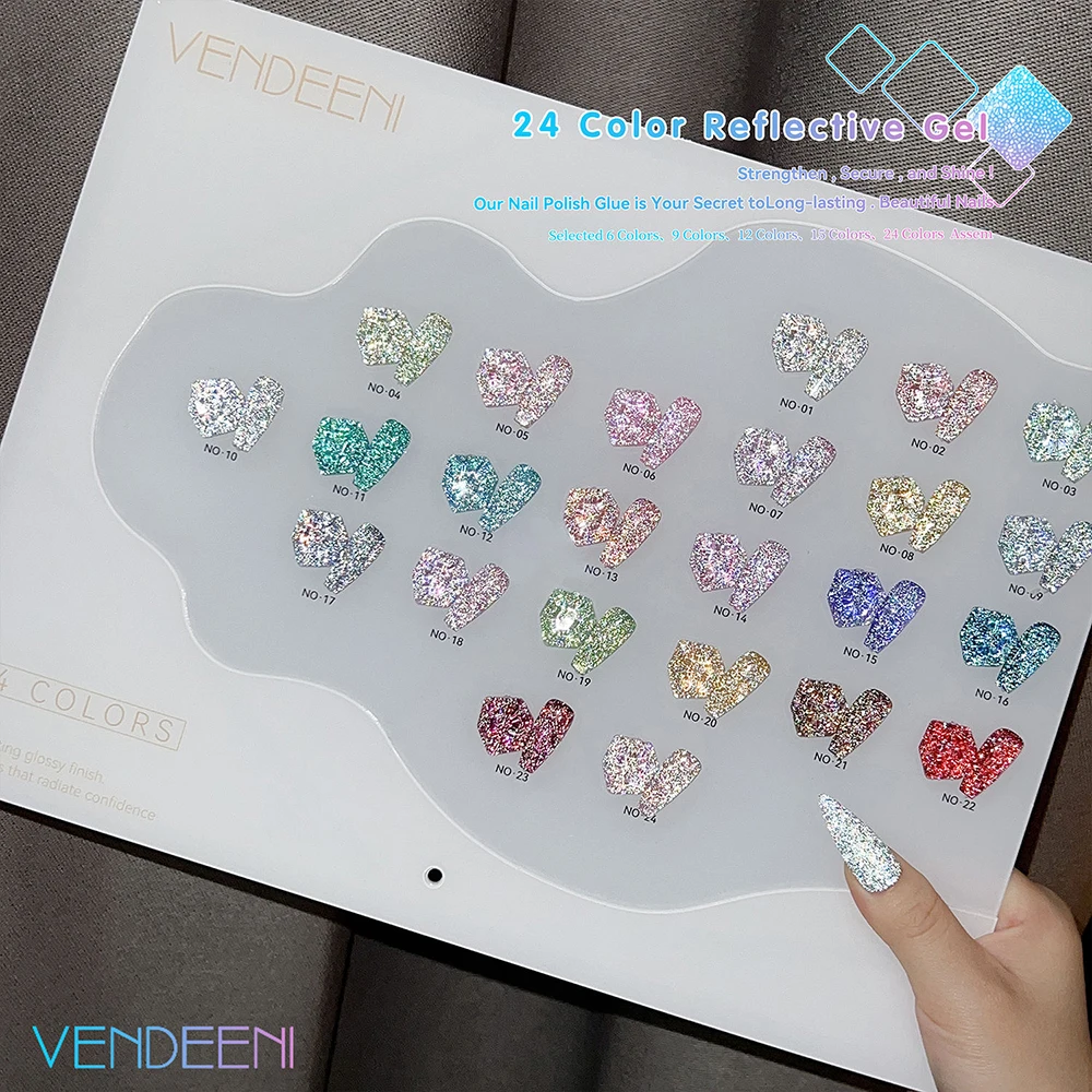 Vendeeni 24 Colors/Set Starry Sky Glitter Gel Nail Polish Semi Permanent Reflective Flash UV Soak Off Gel Varnishes With Display