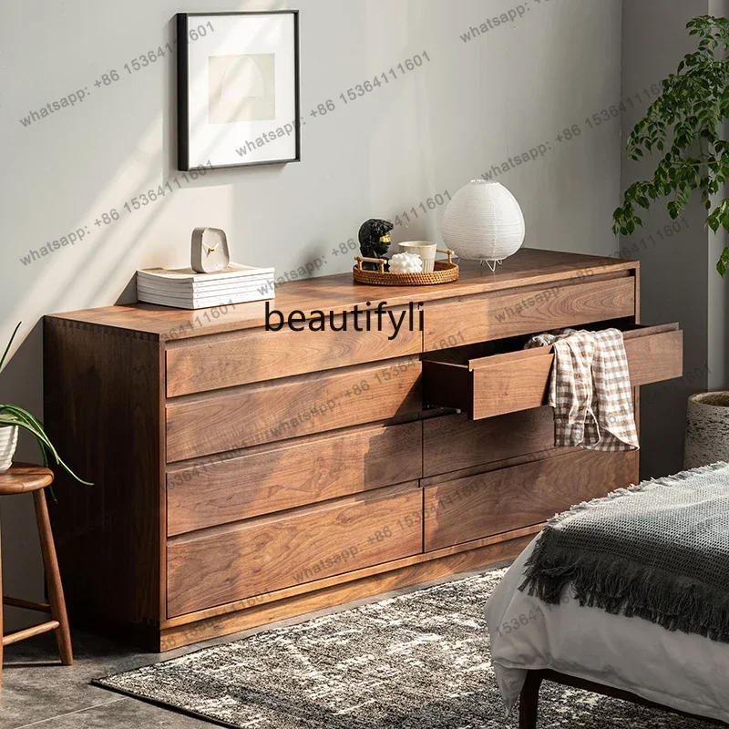 

Nordic all-solid wood log eight-bucket cabinet North American black walnut storage cabinet Bedside locker