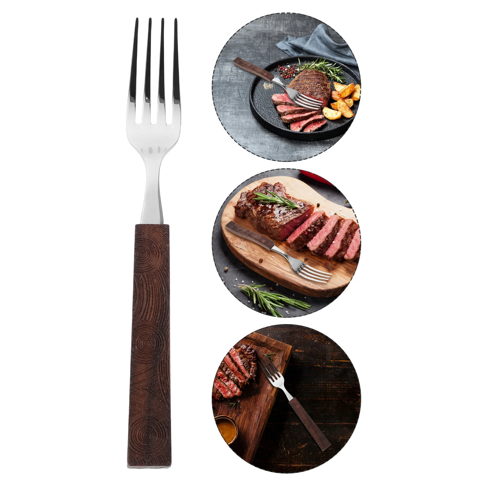 

Stainless Steel Dinner Forks Wooden Handle Elegant Carving Meat Fork Kitchen Home Restaurant Camping Rustic