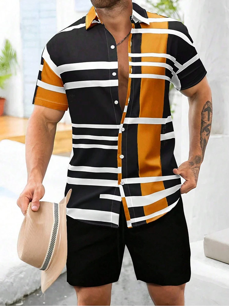 2024 Summer New Men\'s Short-sleeved Shirt And Beach Shorts Set Running Men\'s Shorts Everyday Urban Fashion Men\'s Casual Shirt