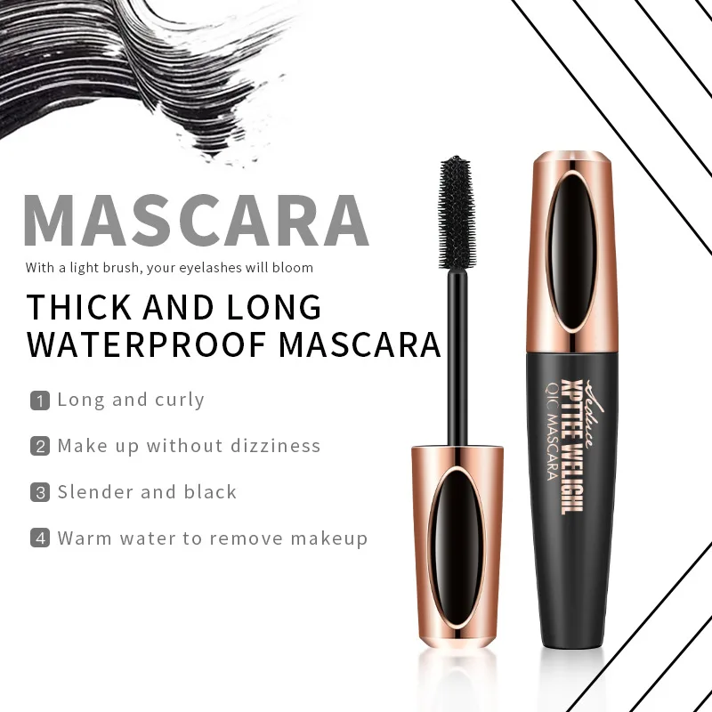 QIC Mascara Waterproof Thick Curly Silicone Brush Head Eyelash Lengthening Lasting 24h 4D Mascara Eyeliner Set Female Cosmetics