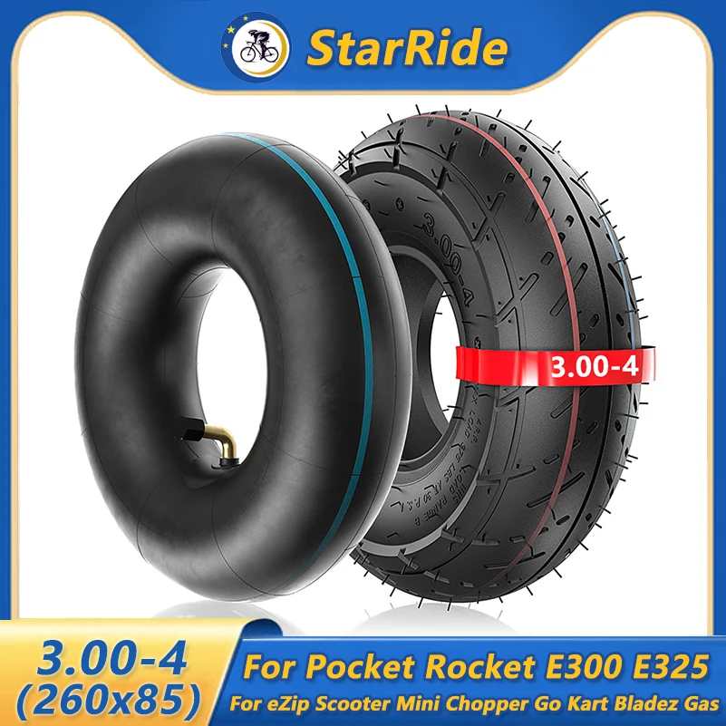 3.00-4 Tire & Tube for Pocket Rocket E300 E325 eZip Scooter Mini Chopper Go Kart Bladez Gas Electric Mobility Compatible 260x85