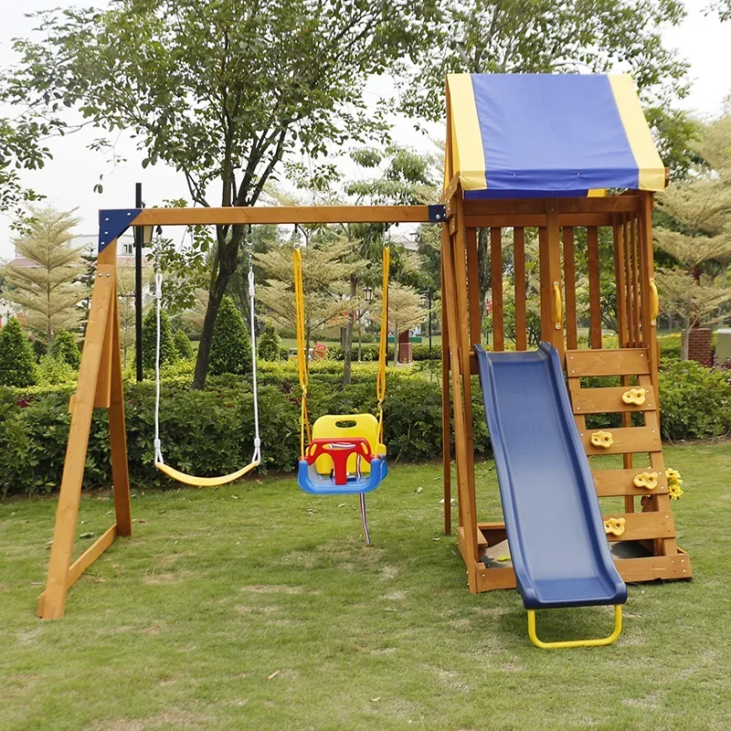 

Children's Outdoor Playground Wooden Slide Swing Outdoor Park Slide Outdoor Playground Climbing Facilities