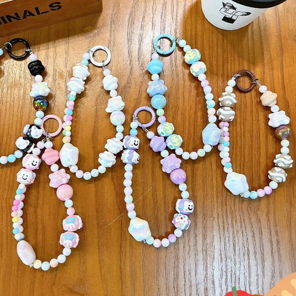 Cute Acrylic Pentagram Beaded Key Chain Anti-lost Colorful Hand-drawn Bead Phone Chain Universal Pendant Extension Chain