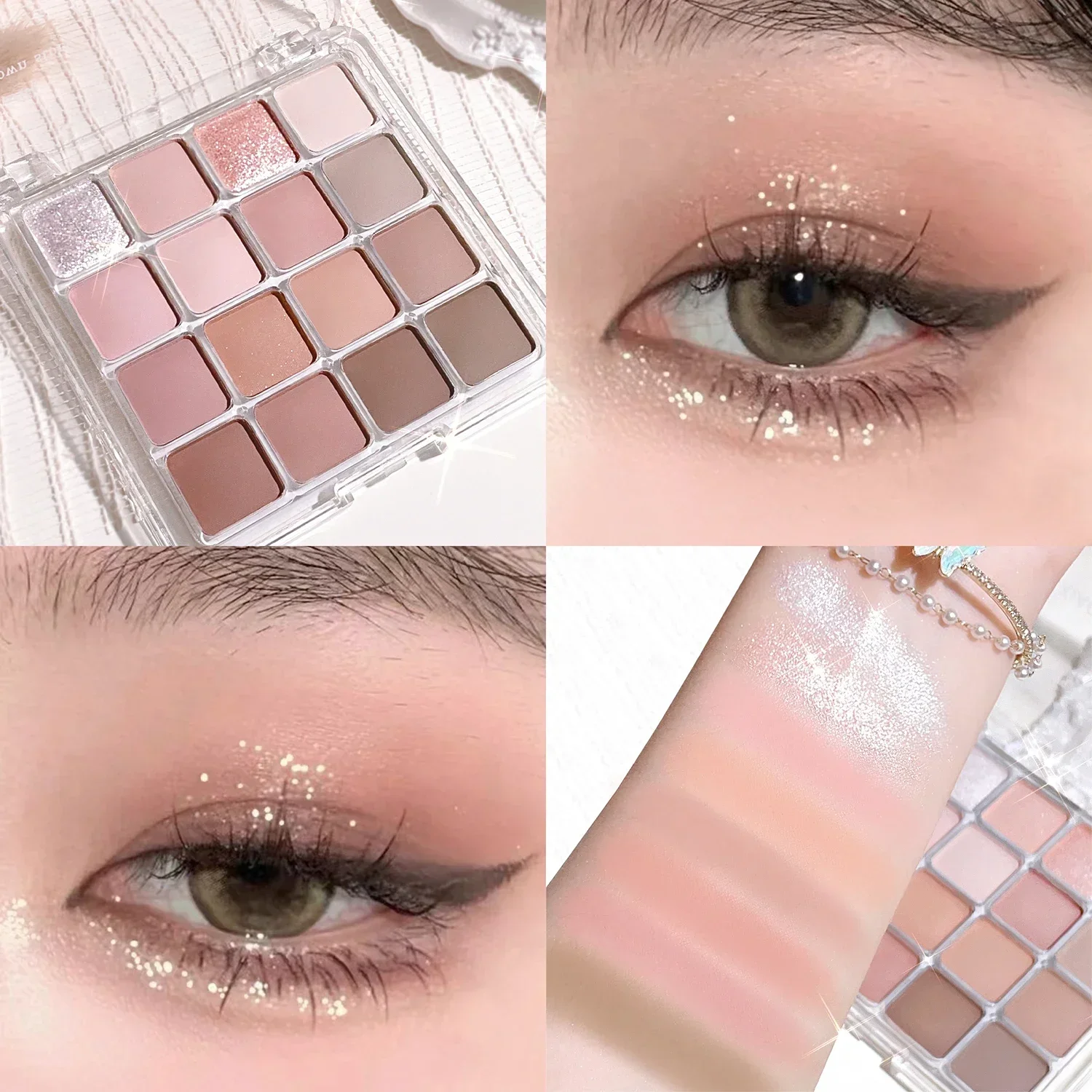 16 Colors Pink Peach Pearly Matte Eyeshadow Palette Glitter Earth Color Eye Shadow Pigment Waterproof Lasting Korean Cosmetics