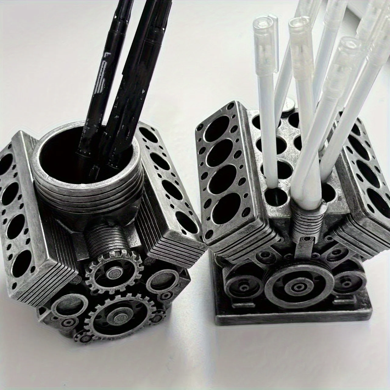 Industrial V8 Motor Block Pencil Holder  Pen Cup Retro Automotive Desk Decor Creative Gift for Car Fans Office Decoration