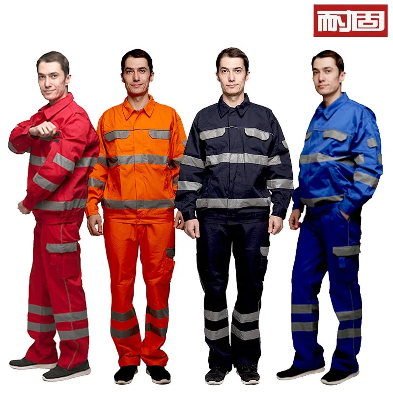 

Solid-Resistant Reflective Strip Work Clothes Summer Thin Pure Cotton Men's Construction Site Machine Repair Workshop Emergency Rescue Work Clothes Customization