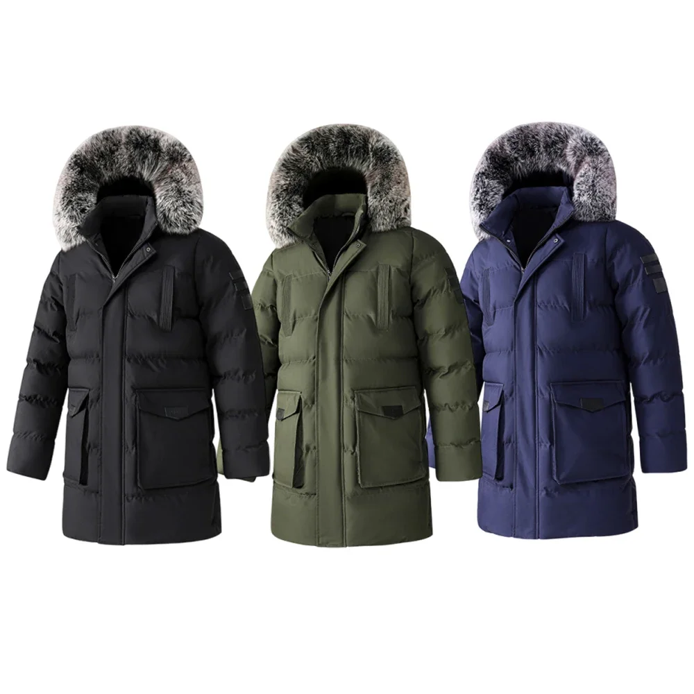 Men's Business Casual Lined Long Parkas Winter Hooded Overcoat Men Thick Warm Cotton Plus-size 8XL Jacket Cold-proof Parka Coat
