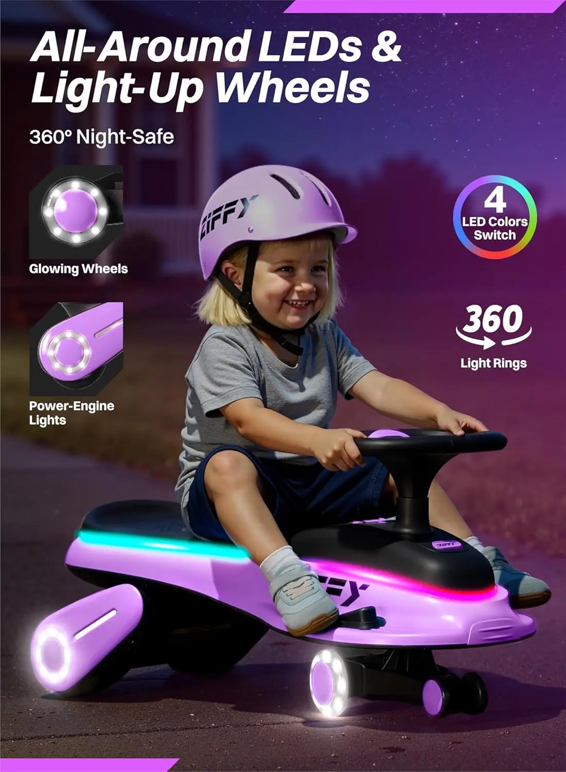 JOYFY 6V 5.5A Electric Wiggle Car with Pedal Light-Up Rechargeable Battery 2-in-1 Swing Car 2 Speed Ride-On for Kids Ages 3+