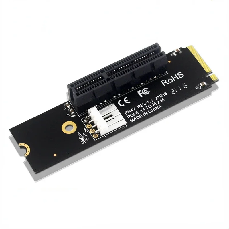 

Newest NGFF M.2 To PCI-E 4X Riser Card M2 M Key To PCIe X4 Adapter with LED Indicator SATA Power Riser for Bitcoin Miner Mining