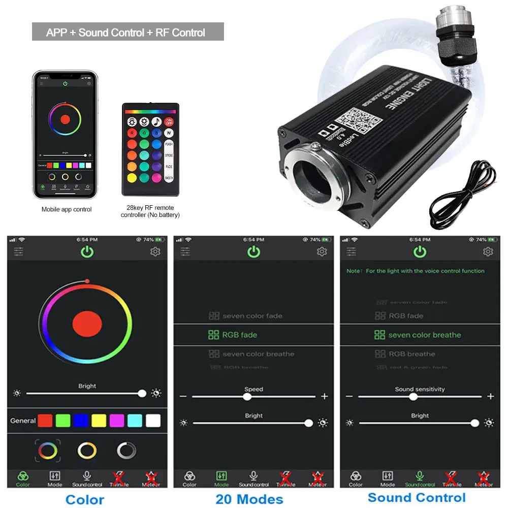 12V 500pcs Fiber Optic Car LED Starlight Fiber Light Strip with Remote & Smart APP Bluetooth Controller RGBW Starlight Effect Do