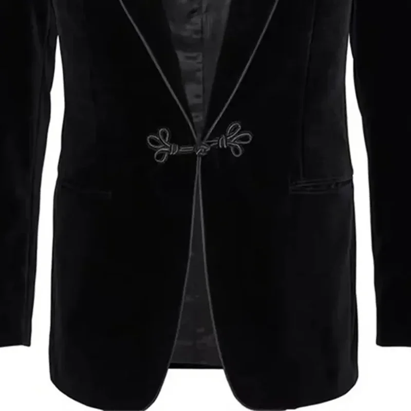 Elegant Black Velvet Men Blazer 1 Piece High Quality Shawl Lapel Jacket New Arrival Slim Formal Male Suit Blazer Costume 2024