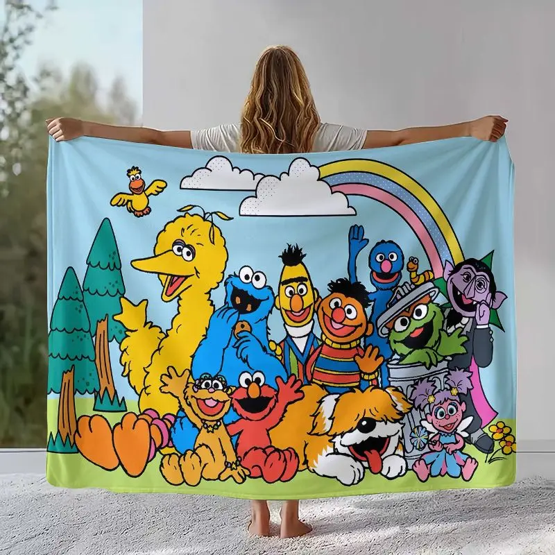 Vintage S-Sesame Street Elmo Cookie Monster Soft Flannel Blanket,Cozy Warm Throw Blanket for Bed,Sofa,Living Room,Picnic,Gift