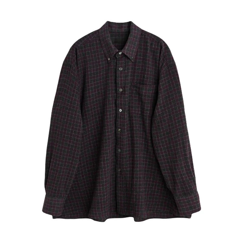 

NIGO Мужская бордовая клетчатая рубашка большого размера с длинным рукавом, осень-зима, повседневная одежда, повседневная одежда, стильные прогулки # NIGO9572Z