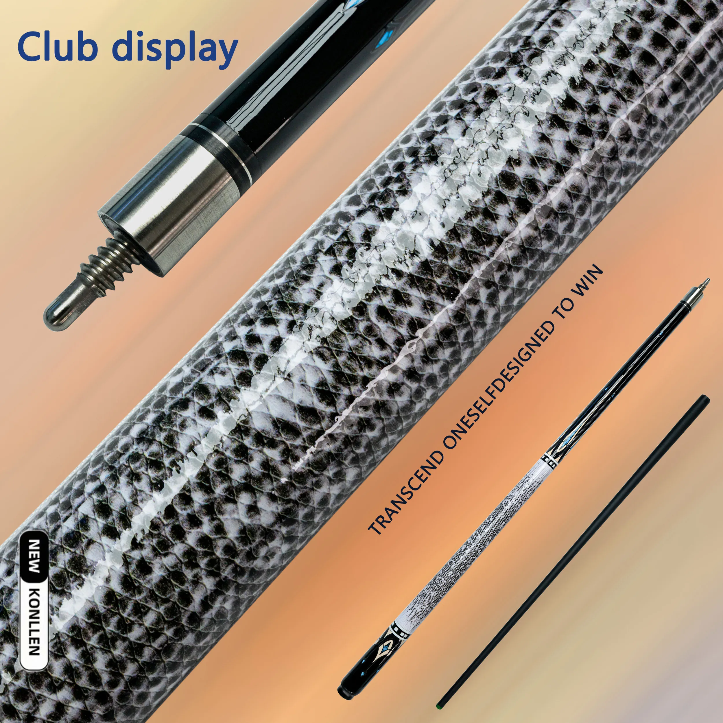 Professional 13mm Composite Carbon Pool Cue Durable American Billiard Stick with Multi Layer Leather Tip and White Pattern