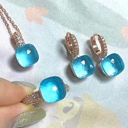 3Pcs/Set Women Ring Earrings Necklace Jewelry Set Inlay Zircon 30Colors Crystal Jewelry Set Gold Plated Fashion Jewelry