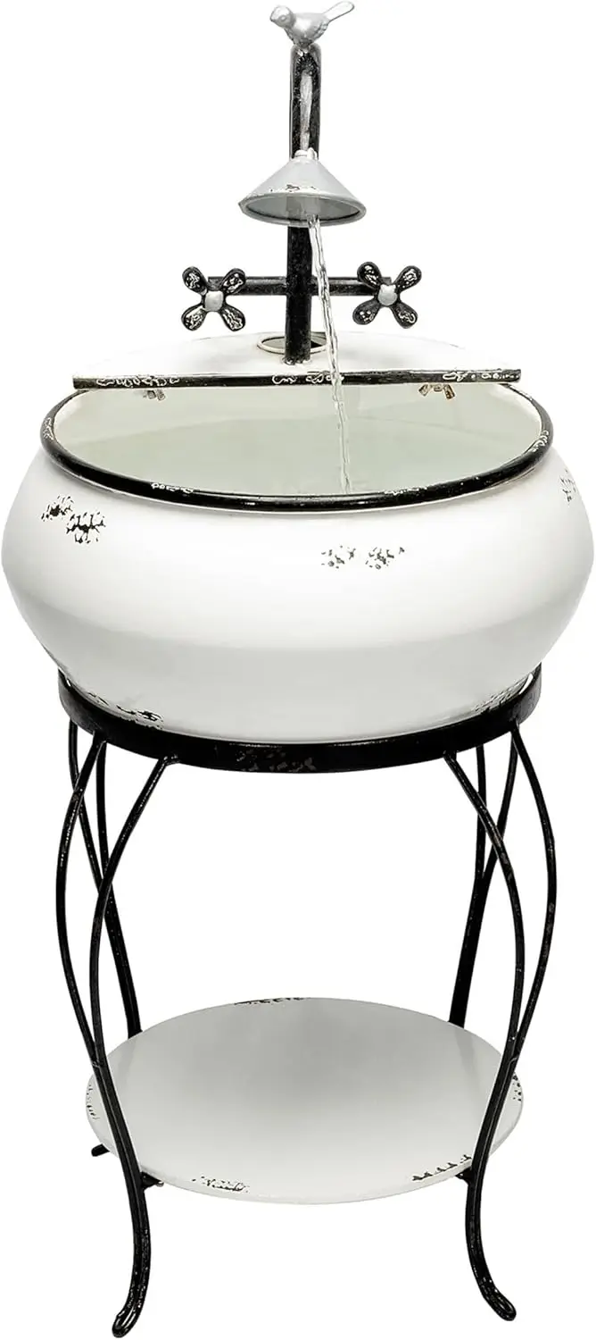 

YHL170 32” Indoor/Outdoor Antique Metal Sink Water Fountain with Stand – Charming Waterfall Feature for Garden, Patio & Home De