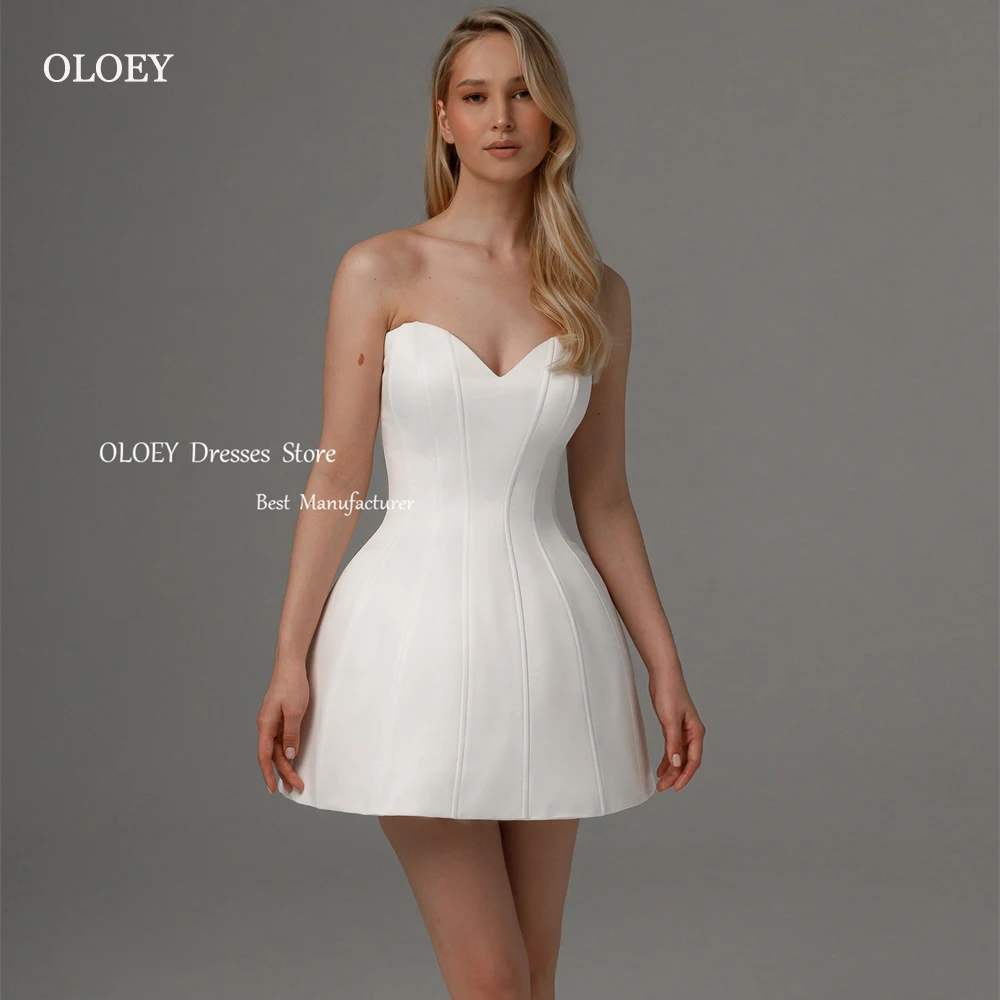 

OLOEY Simple Ivory Mini Party Dress Evening Dress Photoshoot Satin Sweetheart Sleeveless Custom Lace Up Back Cocktail Dresses