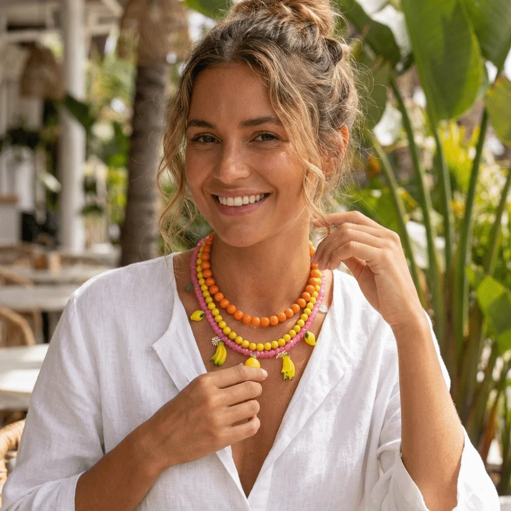 Trendy Stackable Beaded Necklace Adjustable Resin Multi-Layer Necklace Bohemian Handmade Necklace Set Party