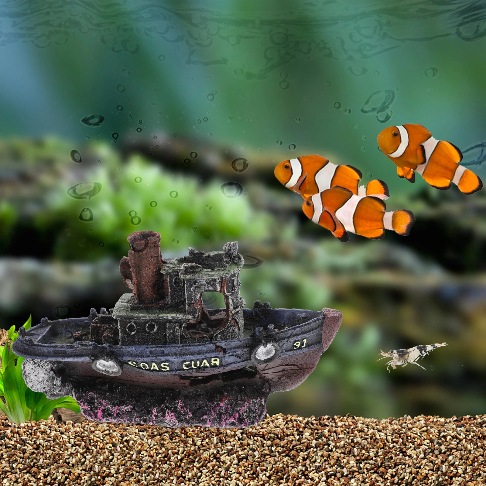 

Decorative Boat 1Pc Fish Tank Hiding Shelter Aquarium Decoration Reptile Cave nament Rock Scenery Turtle Platform