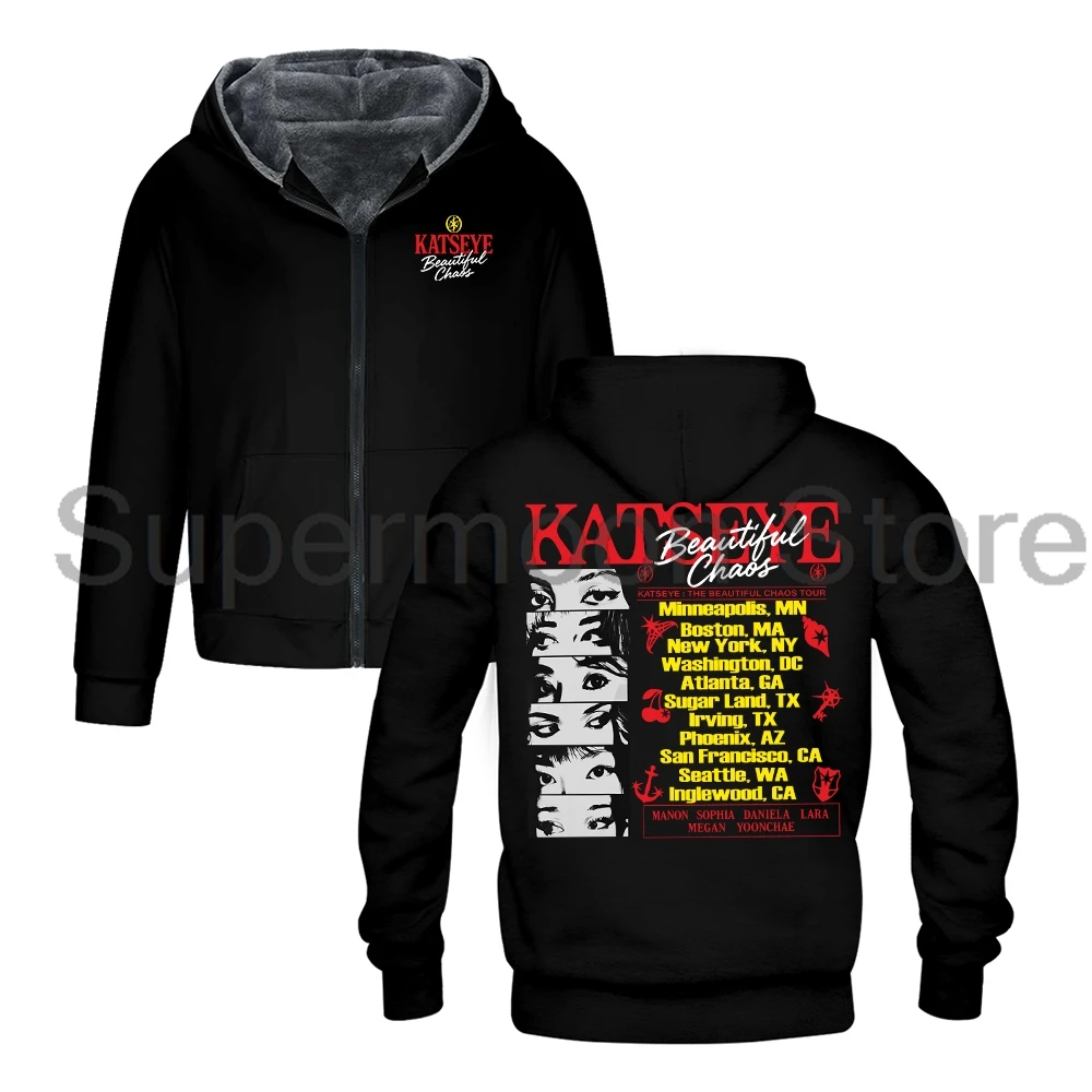 Kpop Katseye The Beautiful Chaos Tour Merch Members Zipper Hoodie Long Sleeve Outerwear Coat Men Women Hooded Jacket Parkas