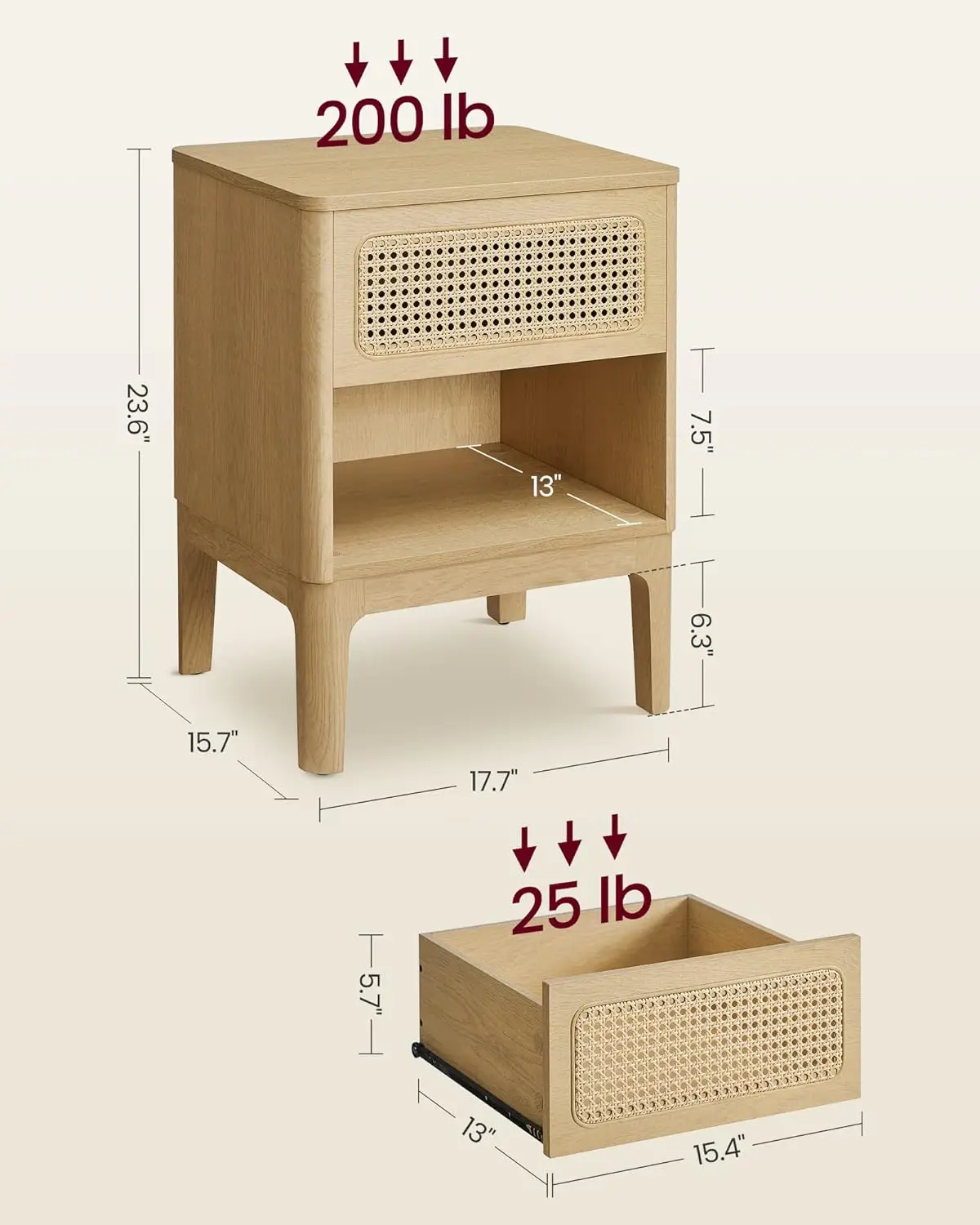 

Rattan Nightstand, Boho Bedside Table With Drawer, Cane End Table, Modern Side Table For Bedroom, Natural Ulet616T57