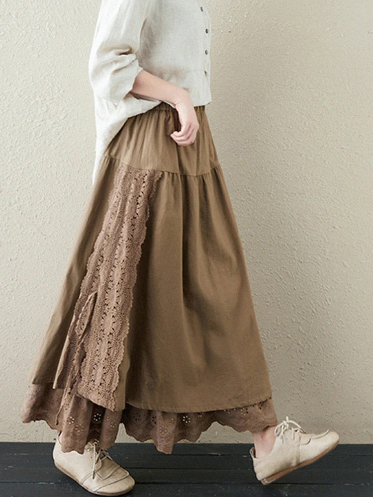 Clearance Leak-Picking ~ Foreign Trade  Export Mori look Heavy Industry Lace Embroidery Skirt High Waist A Word...