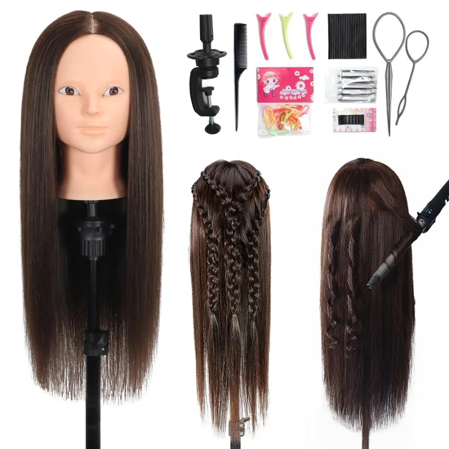 رأس عارضة أزياء 70 شعر بشري 28 رأس عارضة أزياء لممارسة التجميل مع رأس دمية مكياج للشعر لتدريب الصالون وتصفيف الشعر P